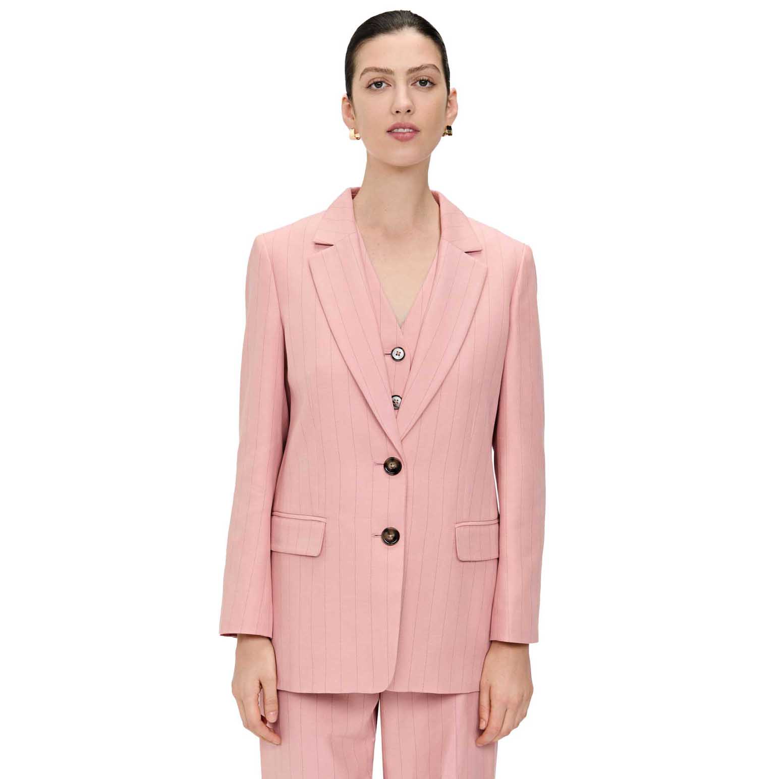 Veronika Maine Stripe Twill Longline Blazer